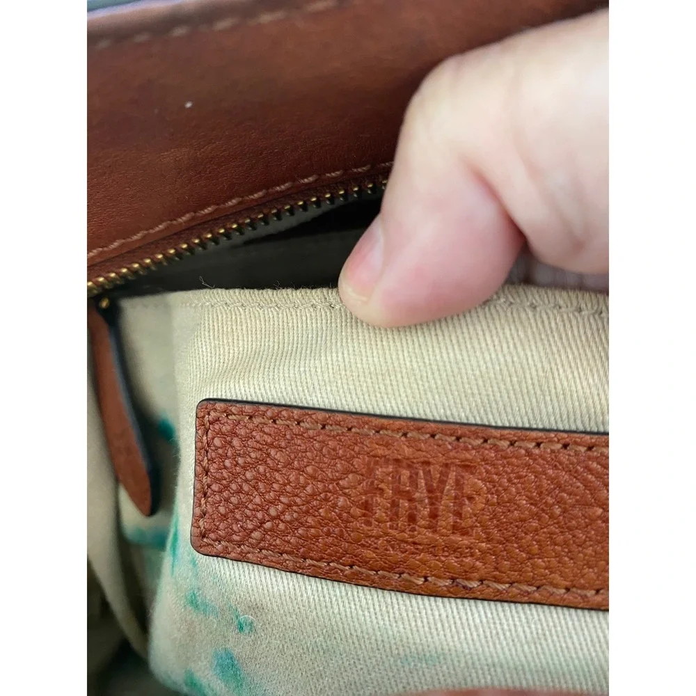 Frye  Lucy Side Pocket Leather Tote Bag Women OS Cognac Brown Pebbled Zip Top
